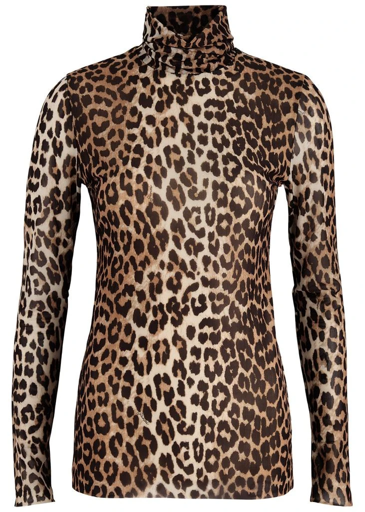 Ganni Leopard-print stretch-tulle top  1