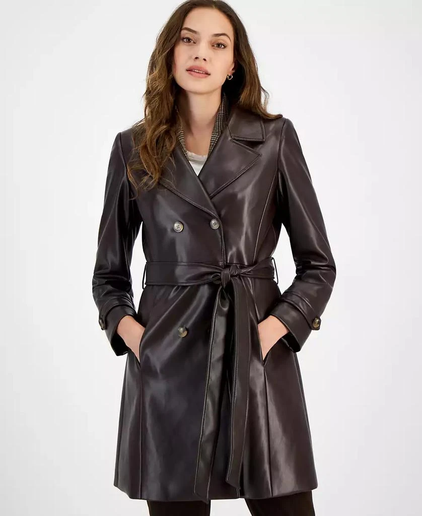 Tahari Women's Faux-Leather Trench Coat 3