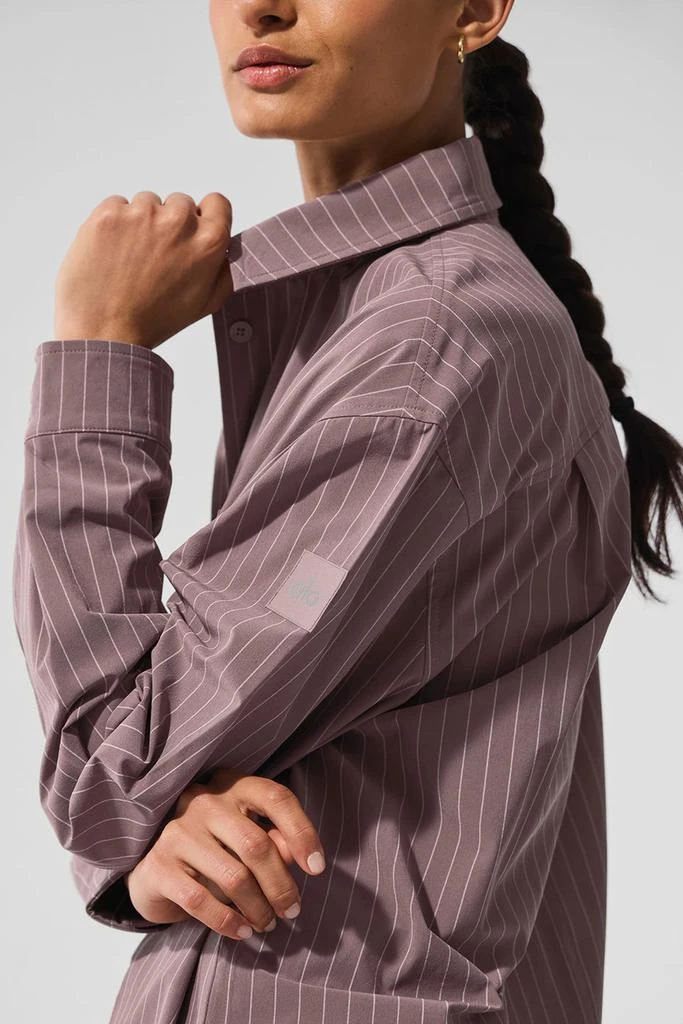 Alo Pinstripe Daylight Button Down Long Sleeve - Mushroom/Ivory 4