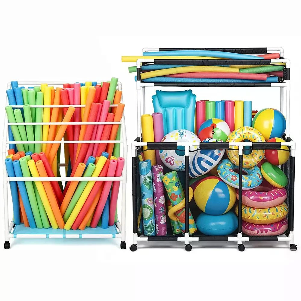 Yescom 270 Gal Pool Float Storage Bin 2 Tiers with Towel Rack Holder Set Rolling Toys Raft Cart 2026