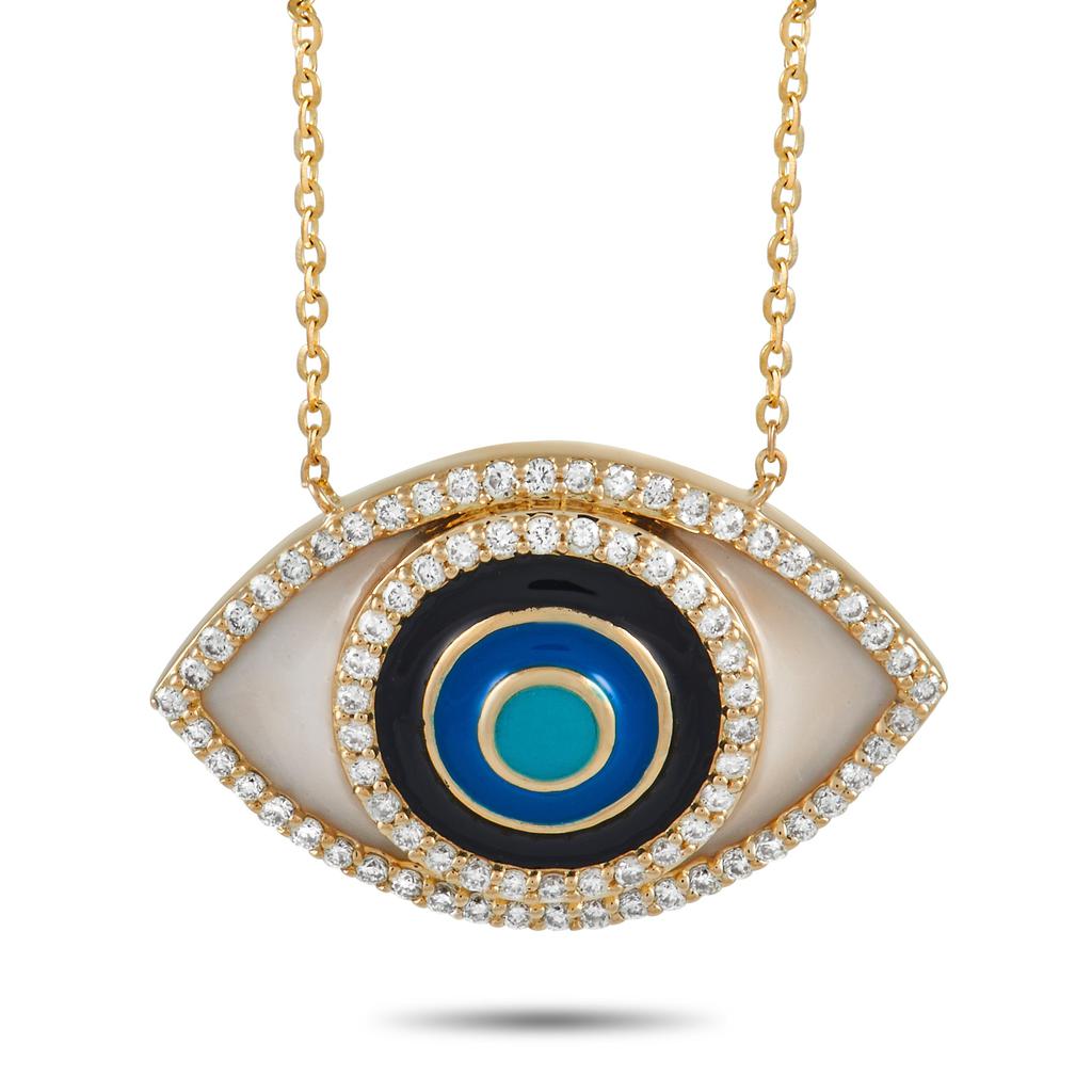 Non Branded 14K Yellow Gold 0.40 ct Diamond Eye Necklace