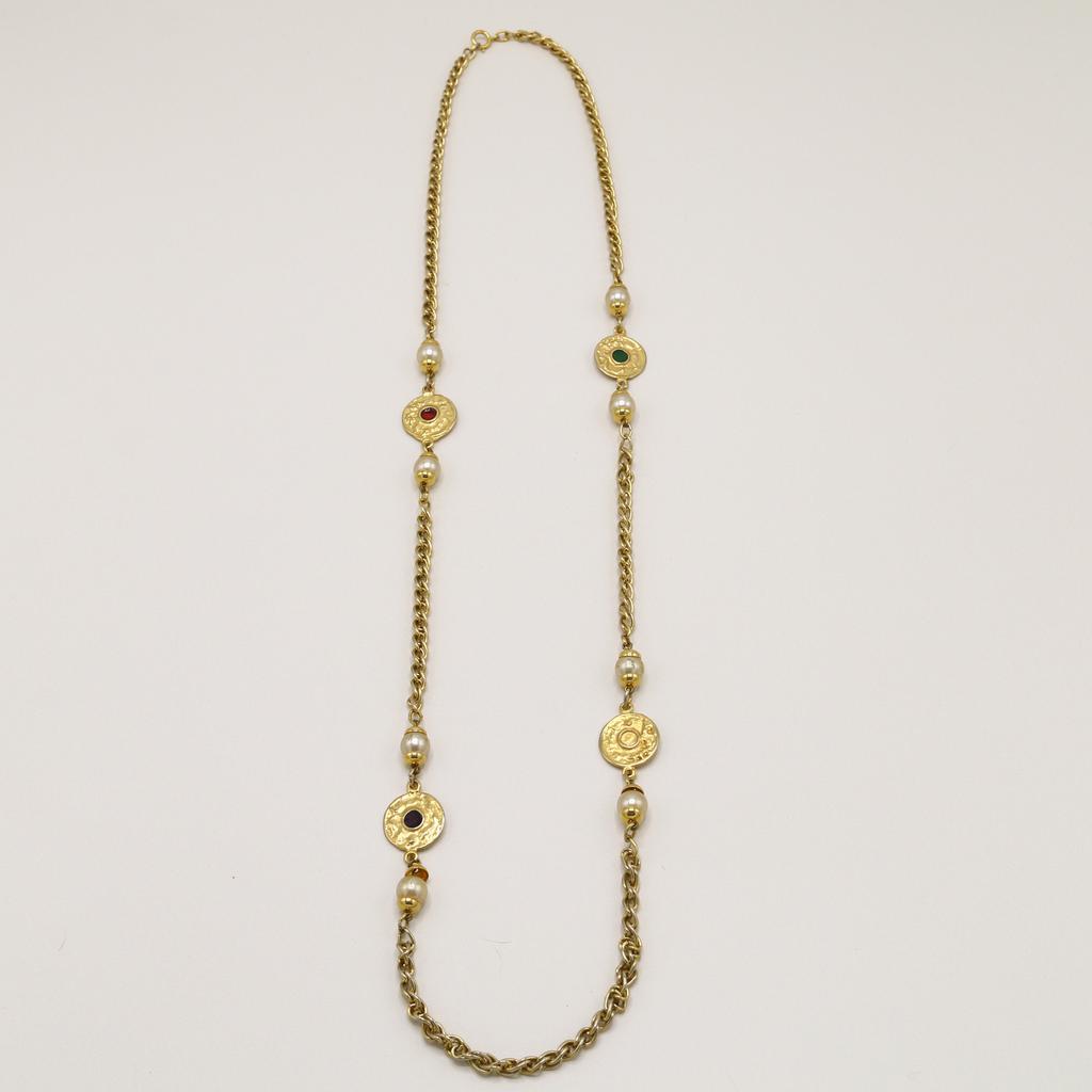 Orelia Vintage Vintage Medallion & Pearl Long Chain Necklace