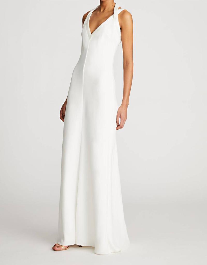 Halston Heritage Allison Beaded Neckline Gown In Ivory