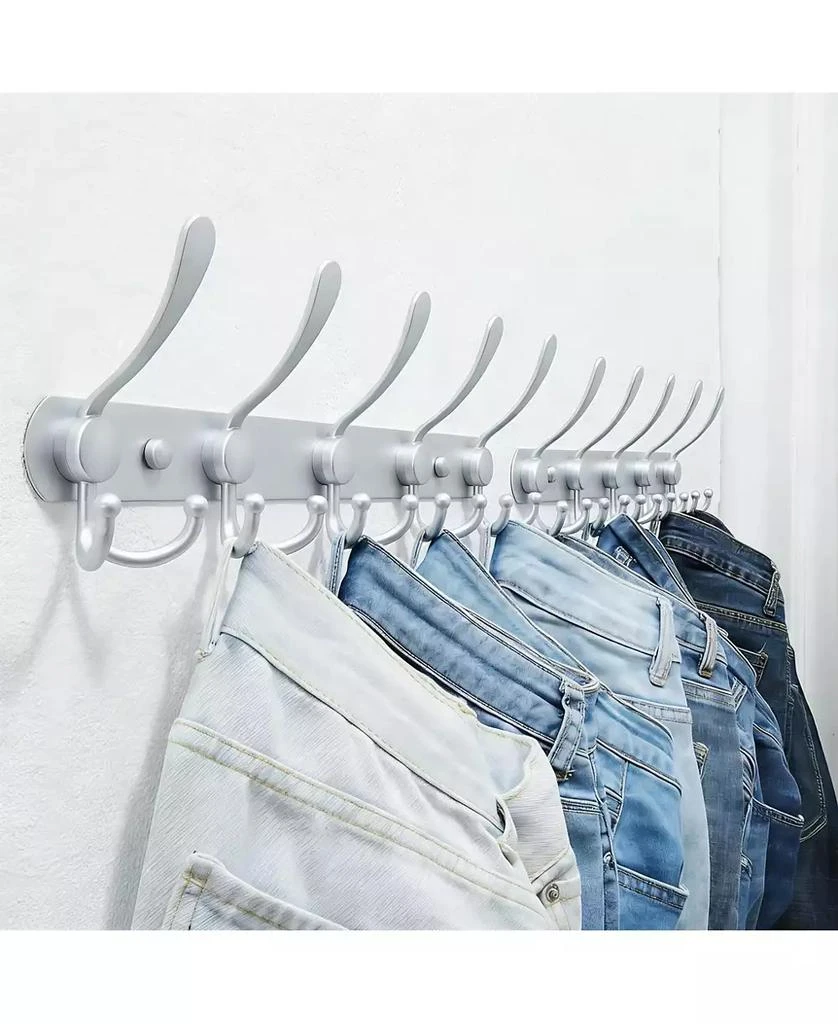 YIGII Heavy Duty Stainless Steel 5-Tri Hook Wall Rack for Hats, Coats, Towels, Silver 5