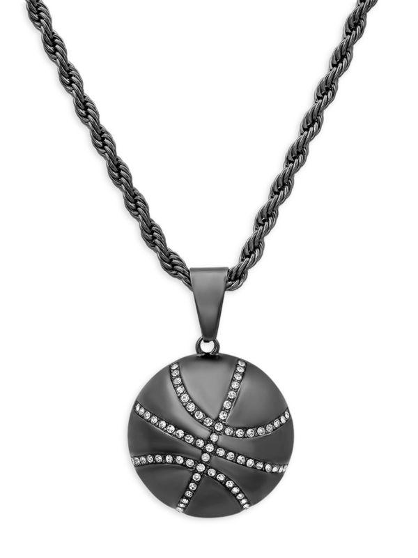Anthony Jacobs Stainless Steel Simulated Diamond Basketball Pendant Necklace SPORTS OUTDOOR BeyondStyle