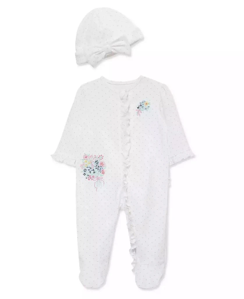 Little Me Baby Girls
 Bouquet Printed Footie with Hat