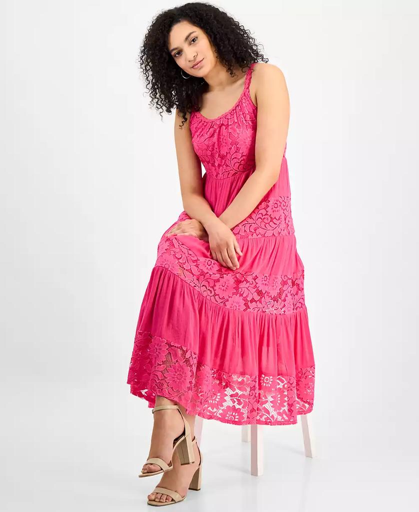 Robbie Bee Petite Lace-Trim Sleeveless Tiered Midi Dress