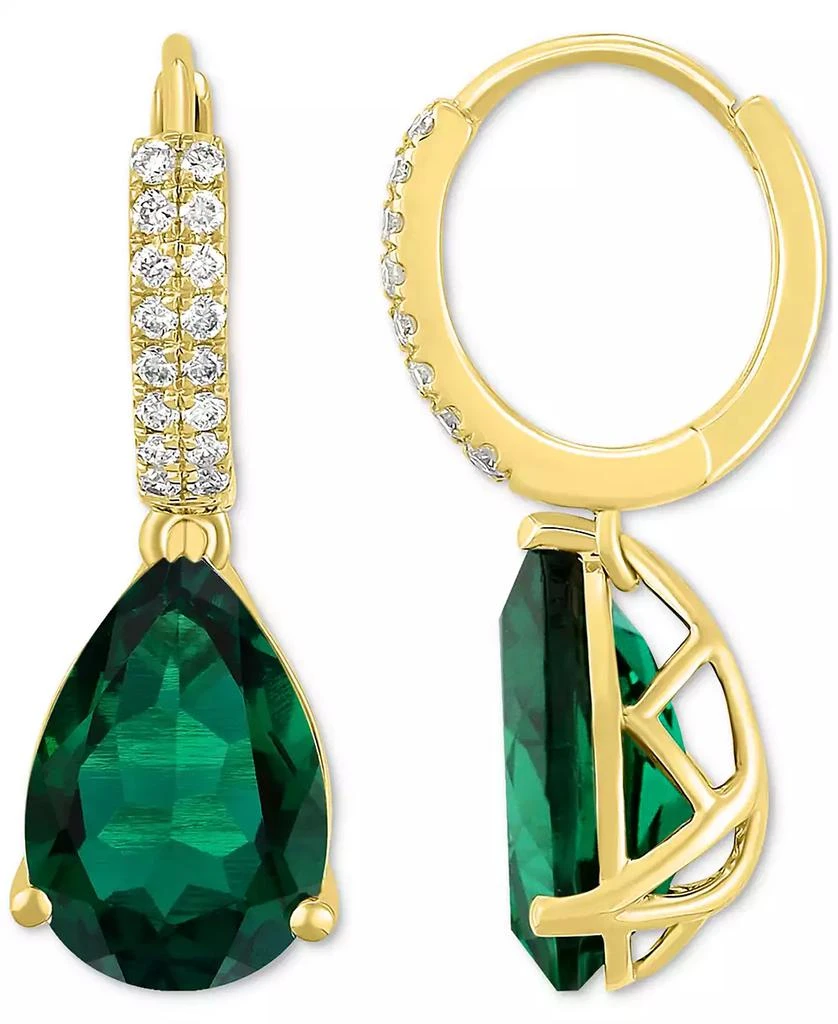 Grown With Love Lab-Grown Sapphire (8-1/8 ct. t.w.) & Diamond (1/4 ct. t.w.) Pear Dangle Hoop Earrings in 14k White Gold (Also available in Emerald & Ruby) 6