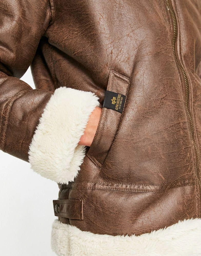Alpha Industries Alpha Industries B3 faux leather shearling flight jacket in brown 3