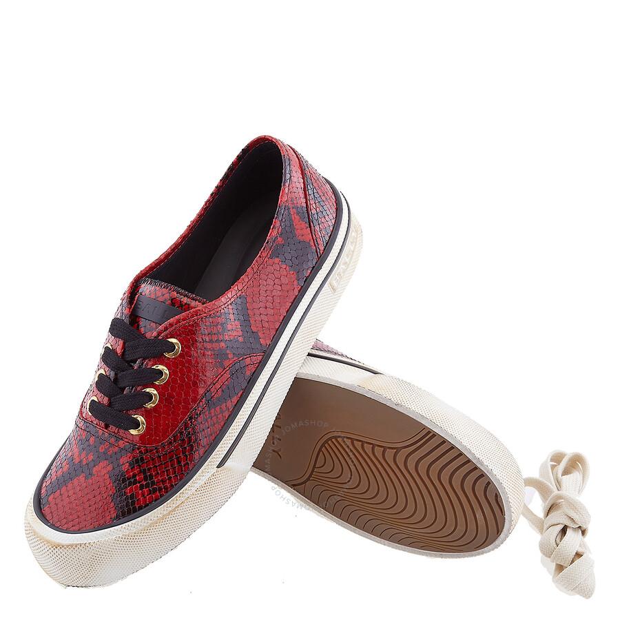 Bally Deep Ruby Lyder Snakeskin-Effect Low-Top Sneakers