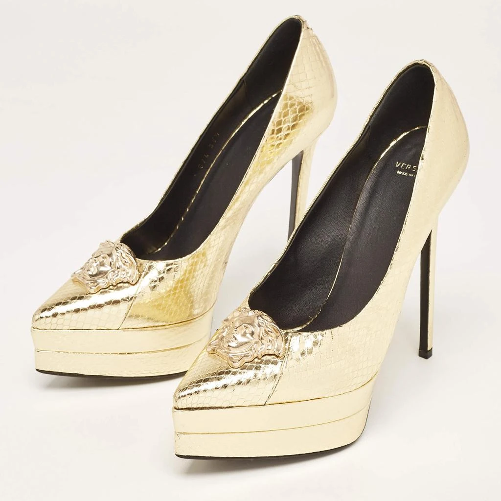 Versace Versace Gold Embossed Python Medusa Double Platform Pumps Size 39.5 2