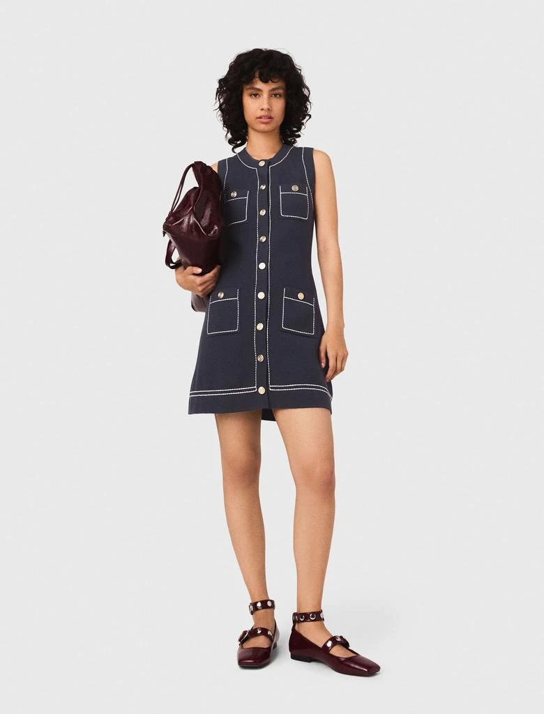 Maje Topstitched Knit Shift Dress - Navy Maje Topstitched Knit Shift Dress - Navy