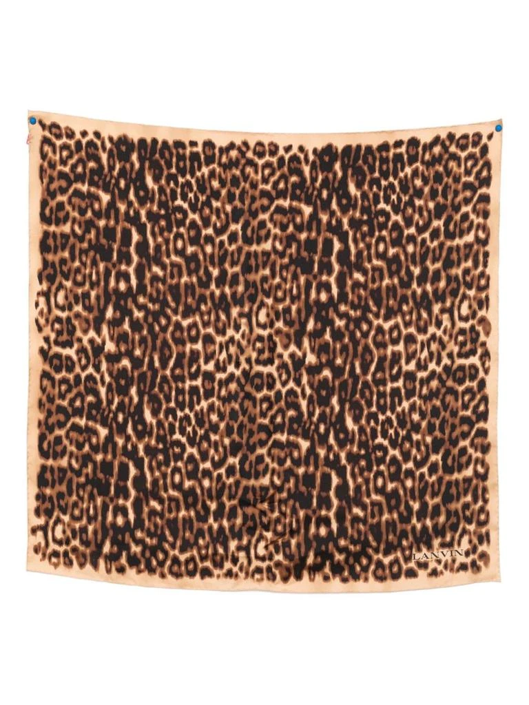 Lanvin Square Silk Scarf With Golden Brown Leopard Print