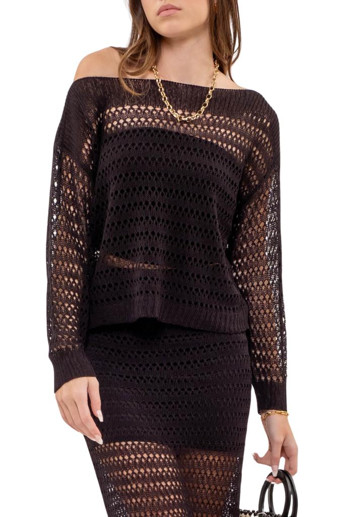 Blu Pepper Long Sleeve Crochet Knit Top