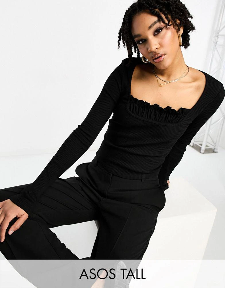 ASOS ASOS DESIGN Tall long sleeve top with gathered bust in black 1