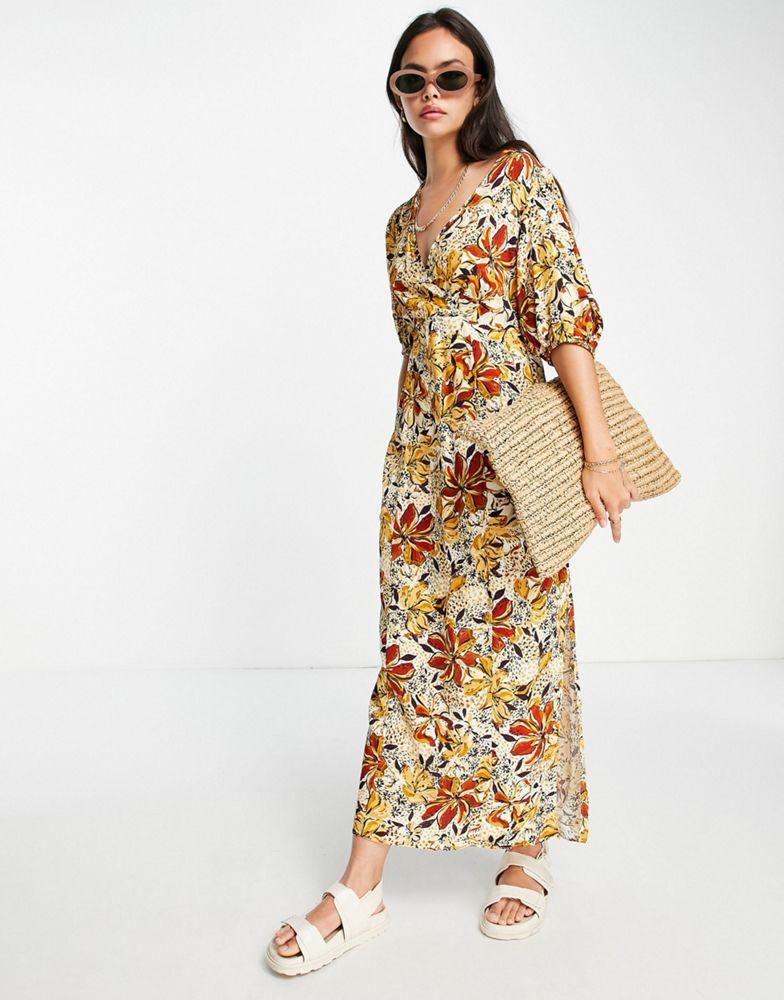 & Other Stories & Other Stories midi dress with puff sleeves in autumnal floral