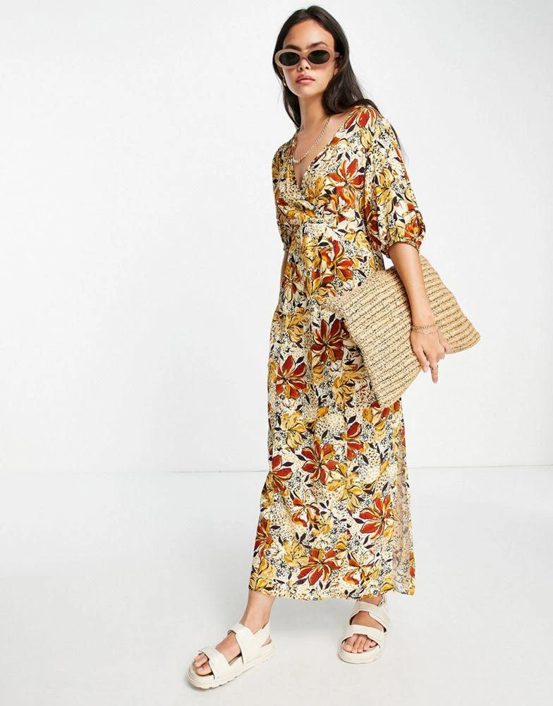 & Other Stories & Other Stories midi dress with puff sleeves in autumnal floral 1