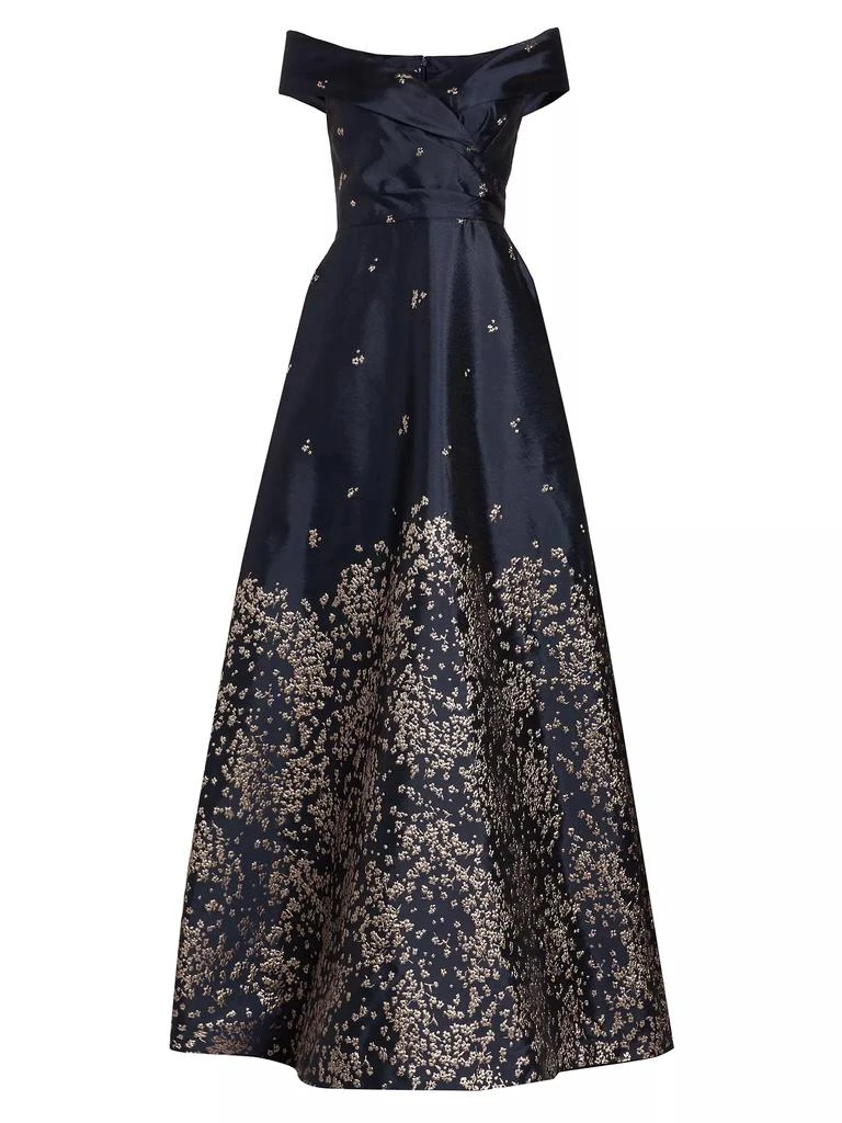 Teri Jon Embroidered Jacquard Off-The-Shoulder Gown Dresses
