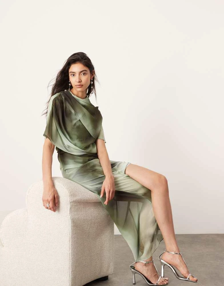 ASOS ASOS EDITION drape neck midi dress in green shadow print 3