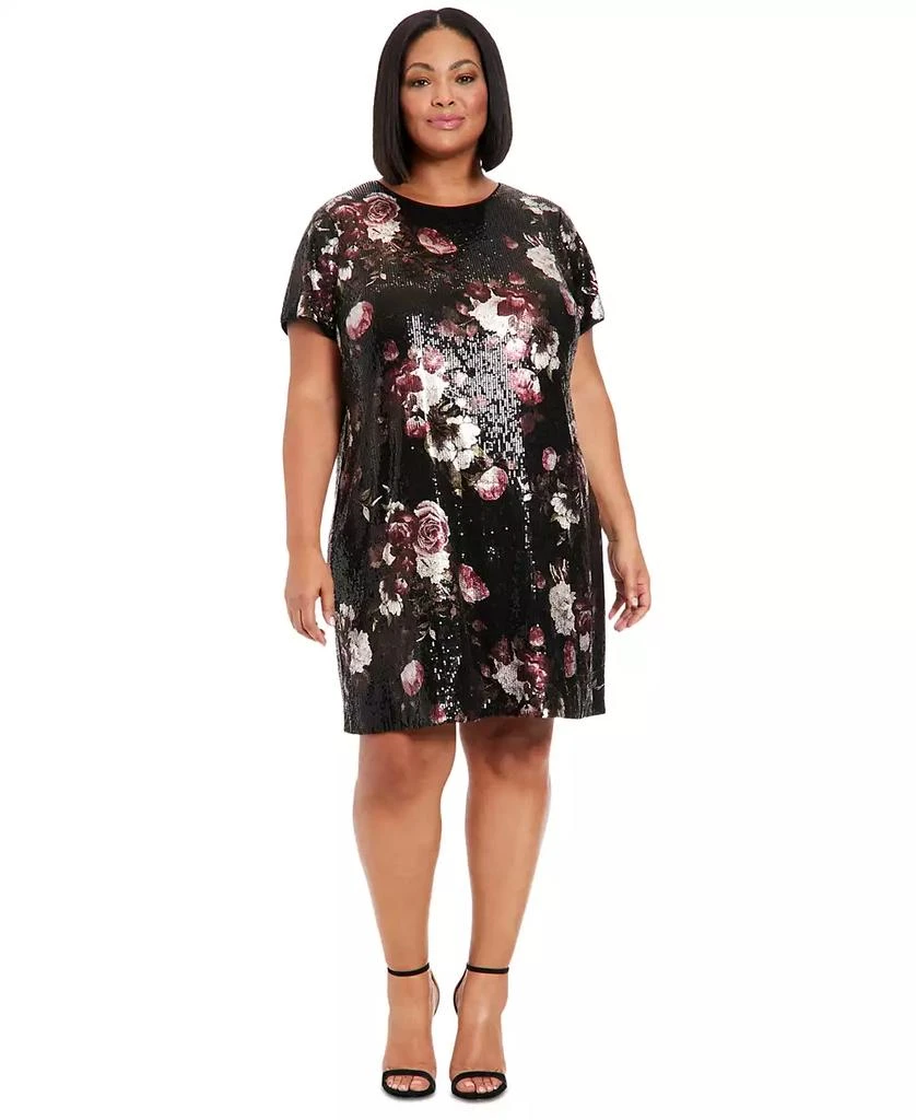 london times plus size cocktail dresses London Times Plus Size 3/4-Sleeve Tab-Waist Fit & Flare Dress - Luxe Plum