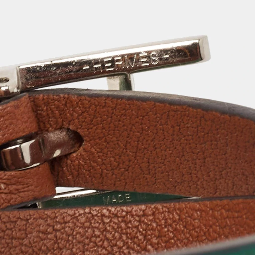 Hermes Hermes Behapi Green Leather Palladium Plated Tone Double Tour Bracelet 3