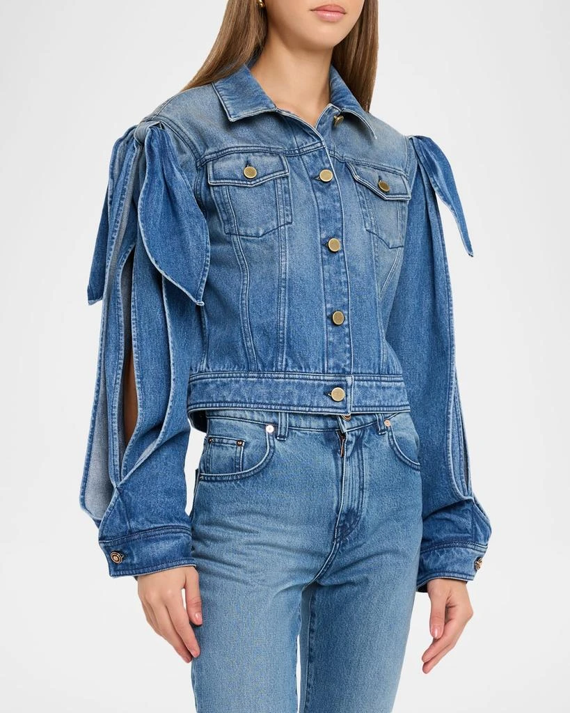 Gabriela Hearst Briella Tie Slit-Sleeve Denim Jacket 4