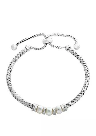 Effy Freshwater Pearl and 1/10 ct. t.w. Diamond Bracelet in Sterling Silver