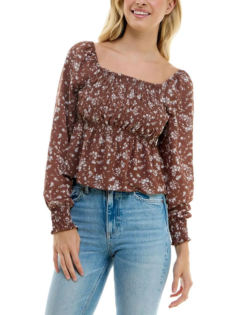 Ultra Flirt Juniors Womens Floral Ruffled Off The Shoulder 5