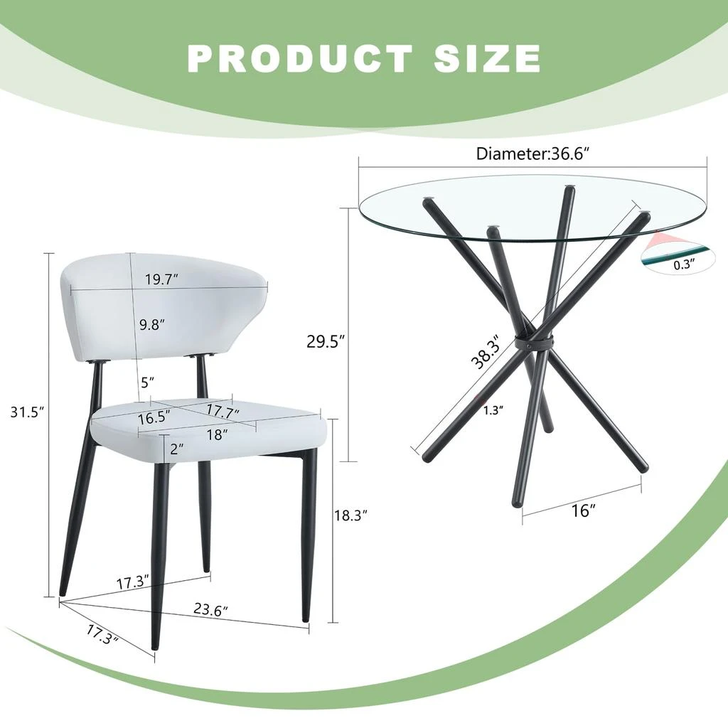 Streamdale Furniture Streamdale Glass Round Table 
4 White PU Chairs 4