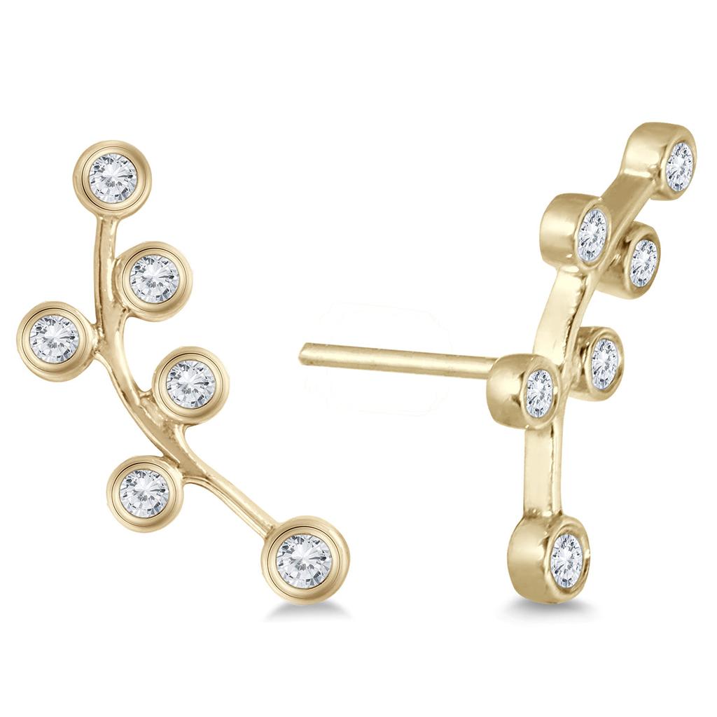 Monary 1/4 CTW Genuine Diamond Bubble Climbing Earrings in 14K Yellow Gold