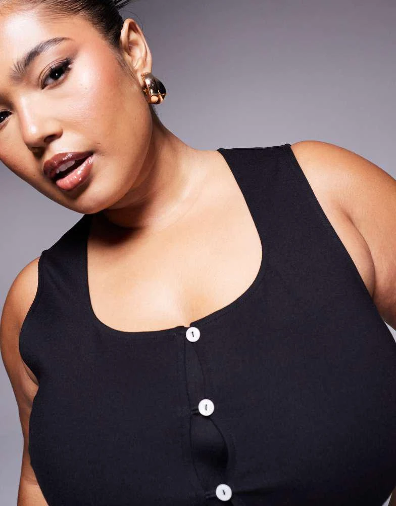 ASOS ASOS DESIGN Curve premium ponte longline waistcoat in black 2