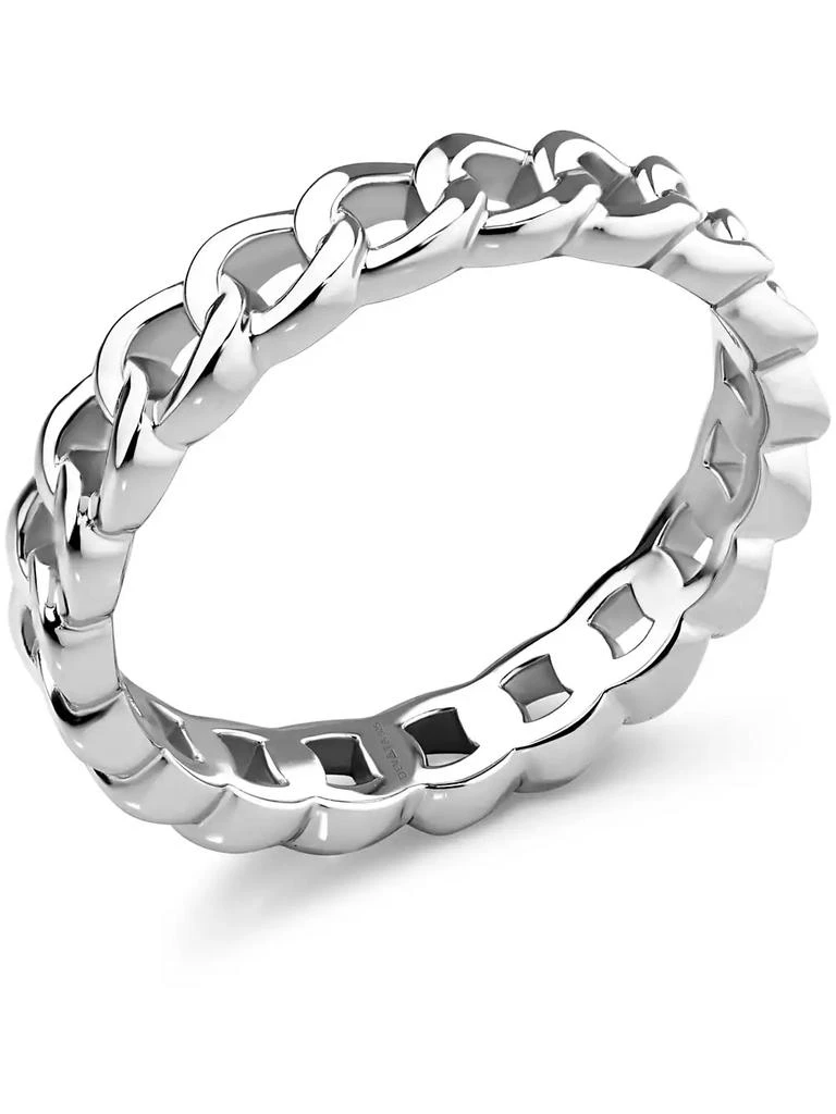 DEVATA Curb Link Ring in Rhodium Plated Sterling Silver, Size 9 2