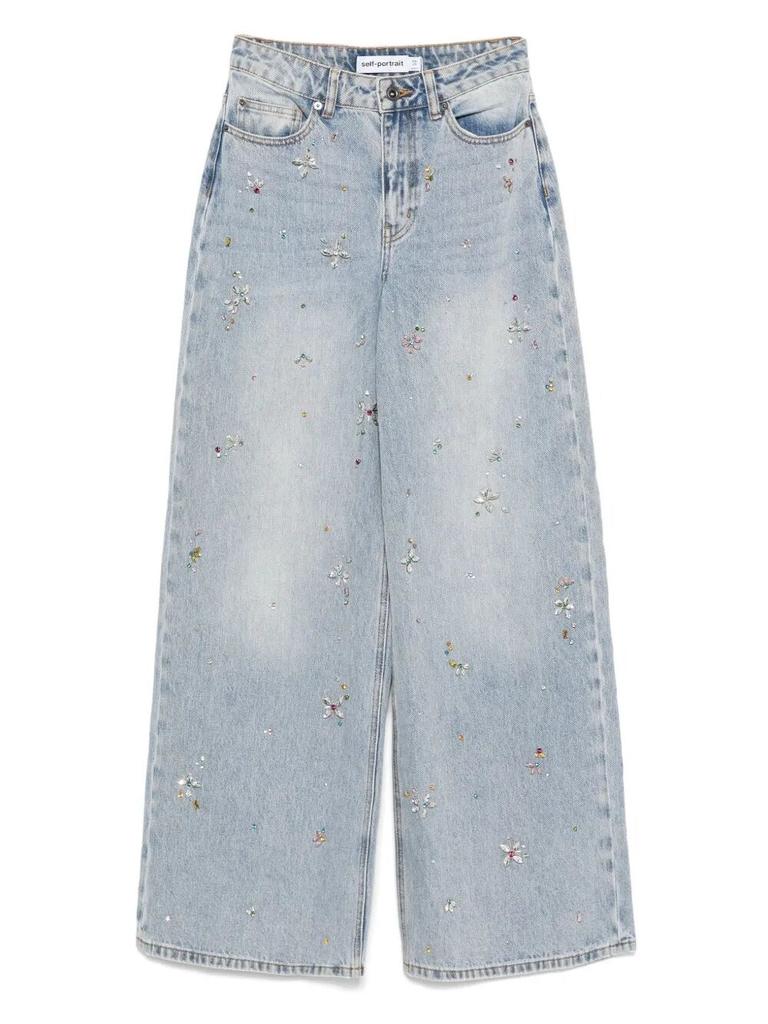 Self Portrait Self-Portrait Embellished Wide Leg Jeans