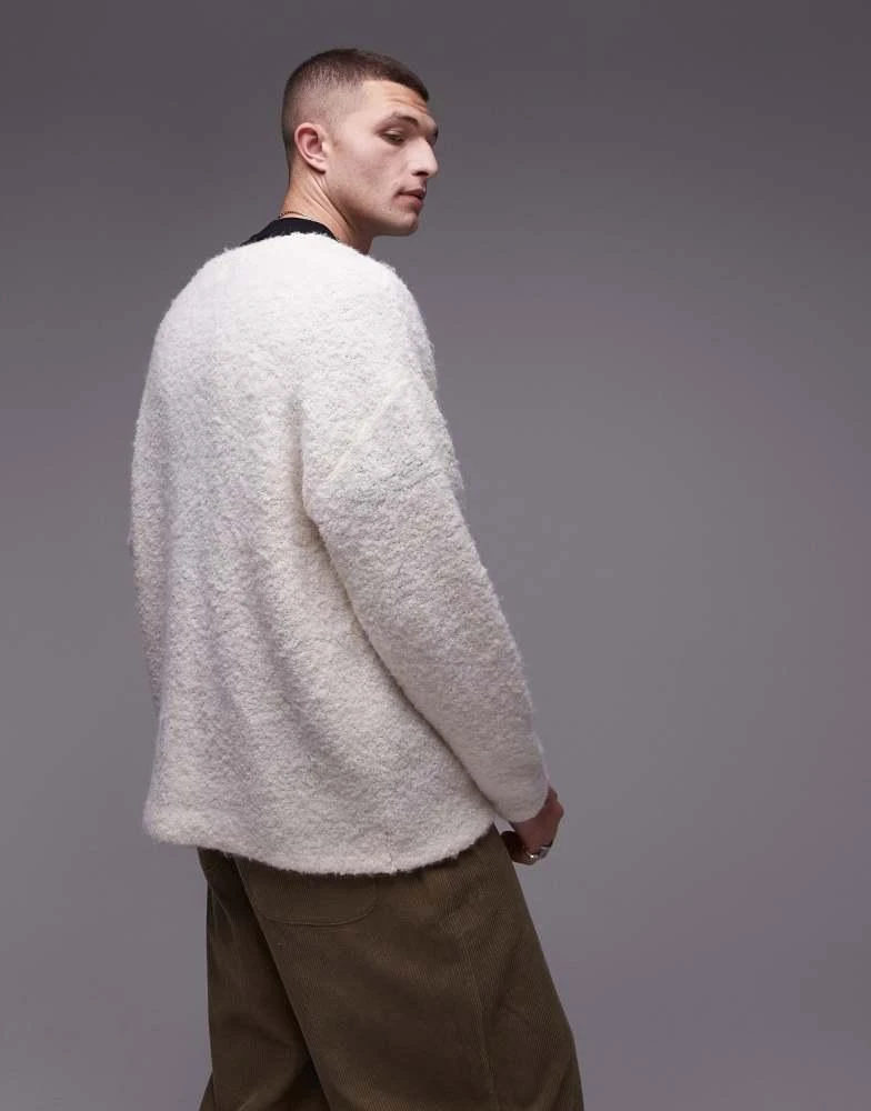 Topman Topman relaxed fit boucle cardigan in oatmeal 4