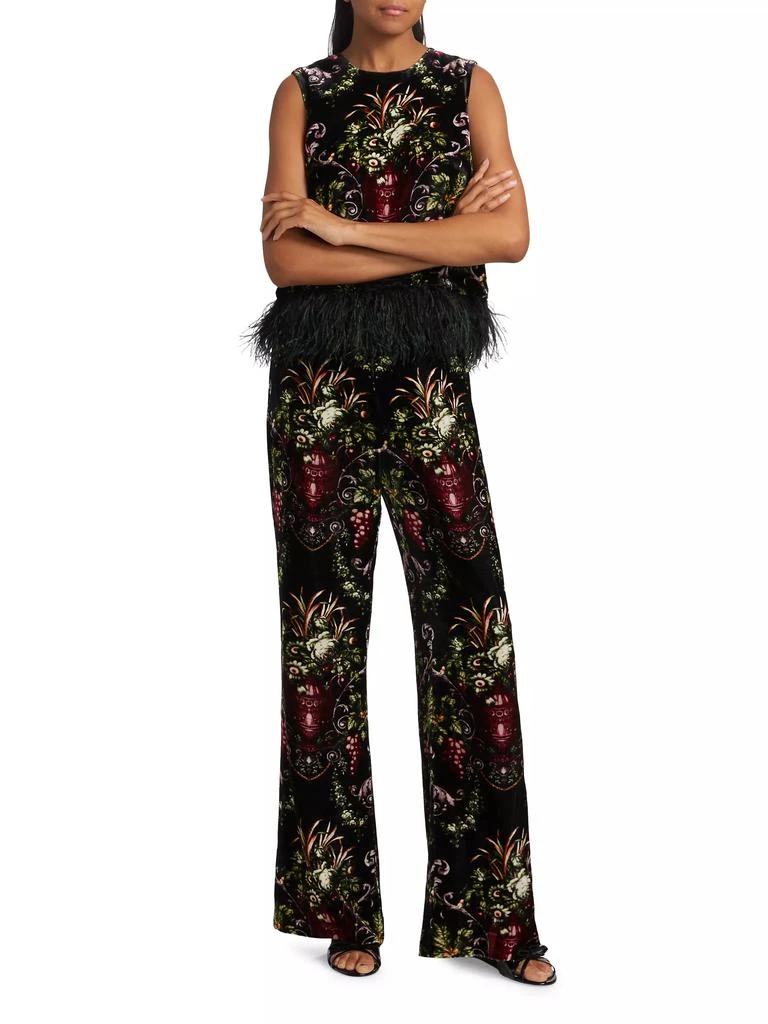 Cara Cara Firenze Floral Velvet Straight-Leg Pants 2
