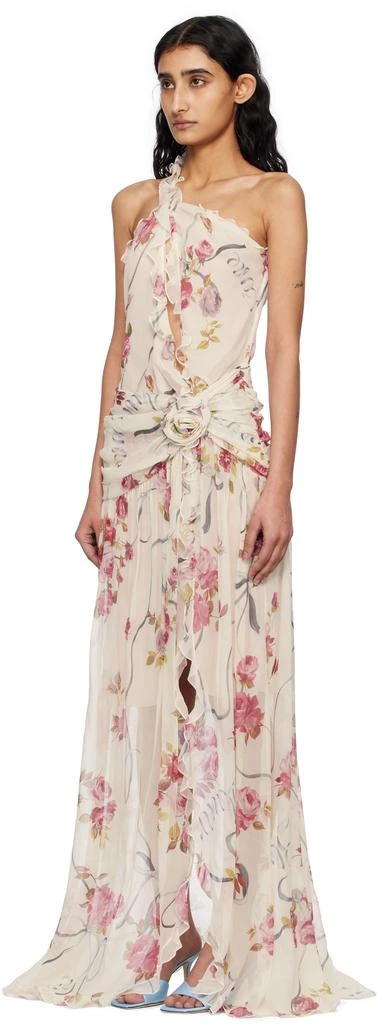 BLUMARINE Off-White & Pink One-Shoulder Creponne Maxi Dress 4