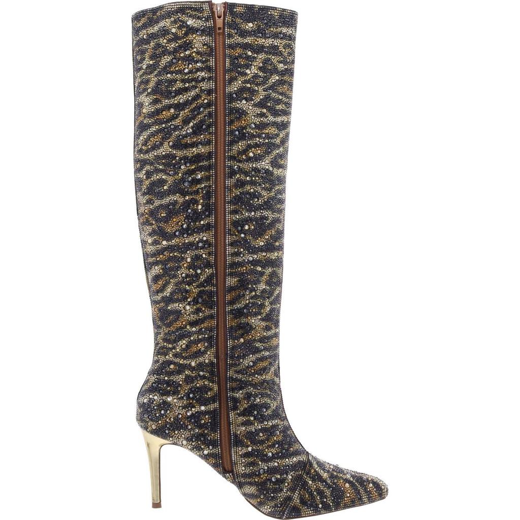 Betsey Johnson Brea Womens Rhinestone Animal Print Knee-High Boots