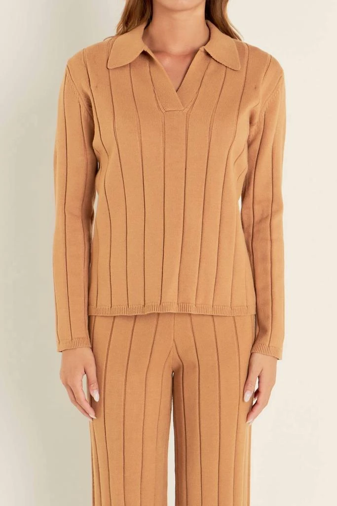 English Factory Textured Collared Sweater In Camel 1