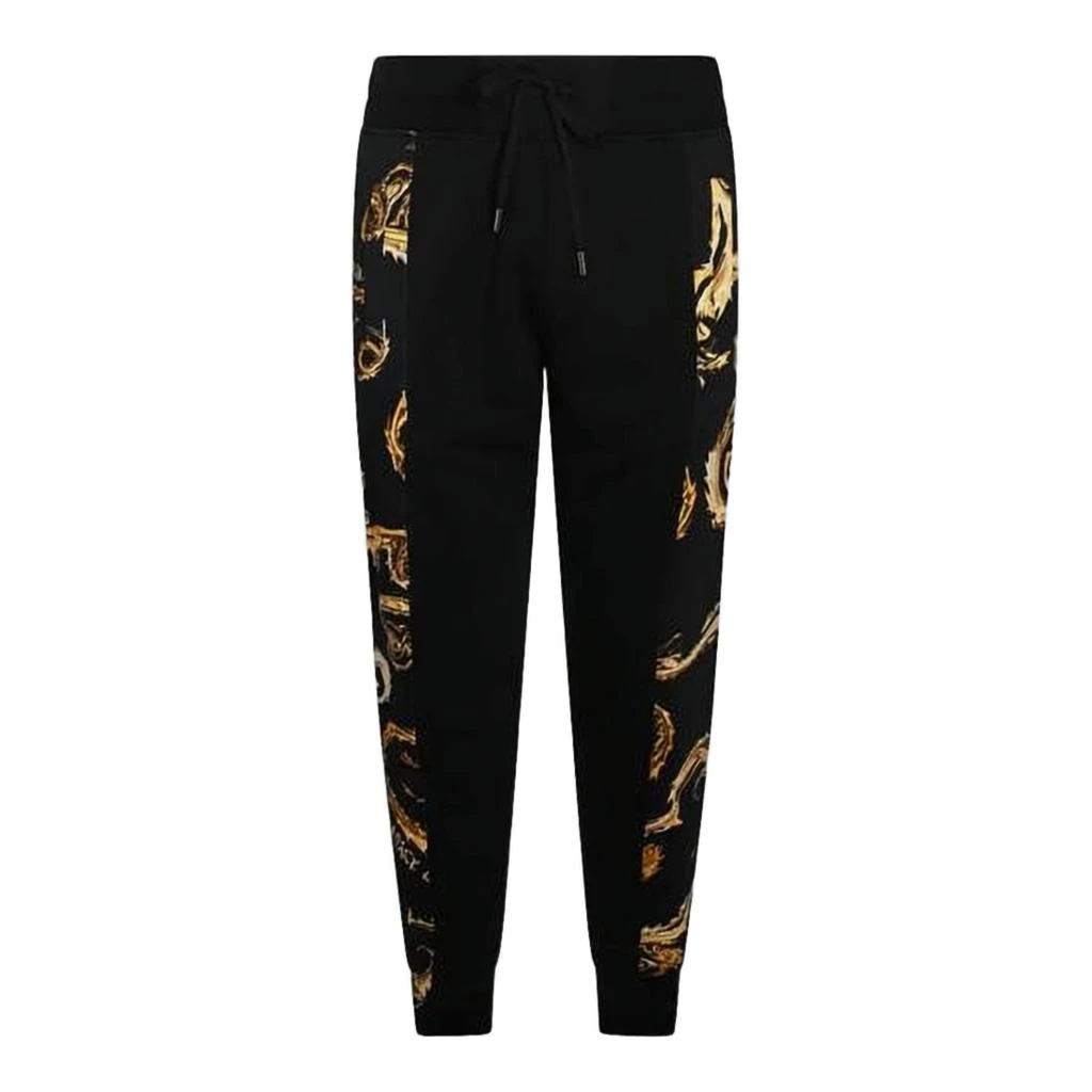 Versace Baroque-Patterned Black Jogger Pants with Drawstring Waist