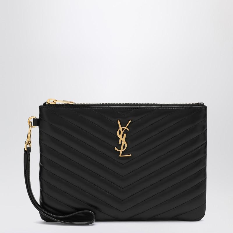 Yves Saint Laurent Black Cassandre clutch in matelassé leather