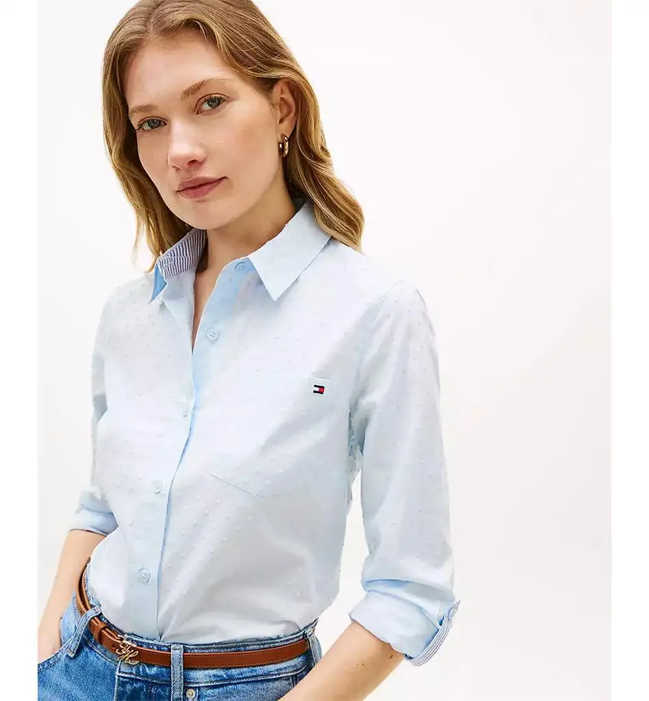 Tommy Hilfiger Women's Clip Dot Roll-Tab Collared Shirt 3