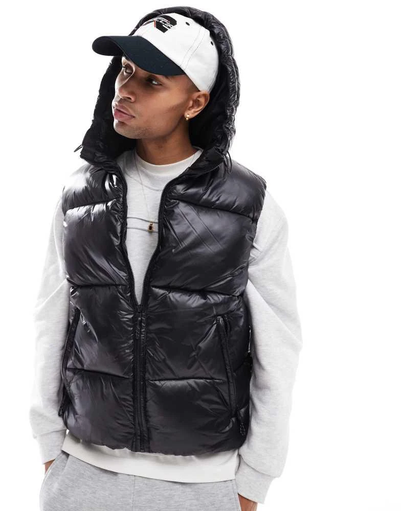 Bershka Bershka faux leather gilet in black 1