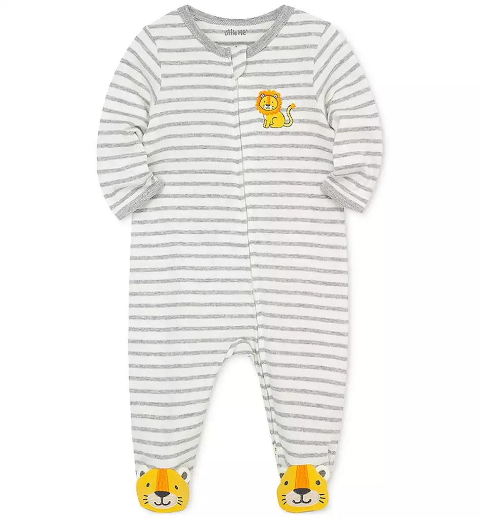 Little Me Baby Boys Long Sleeved Striped Lion Footed Coverall 3