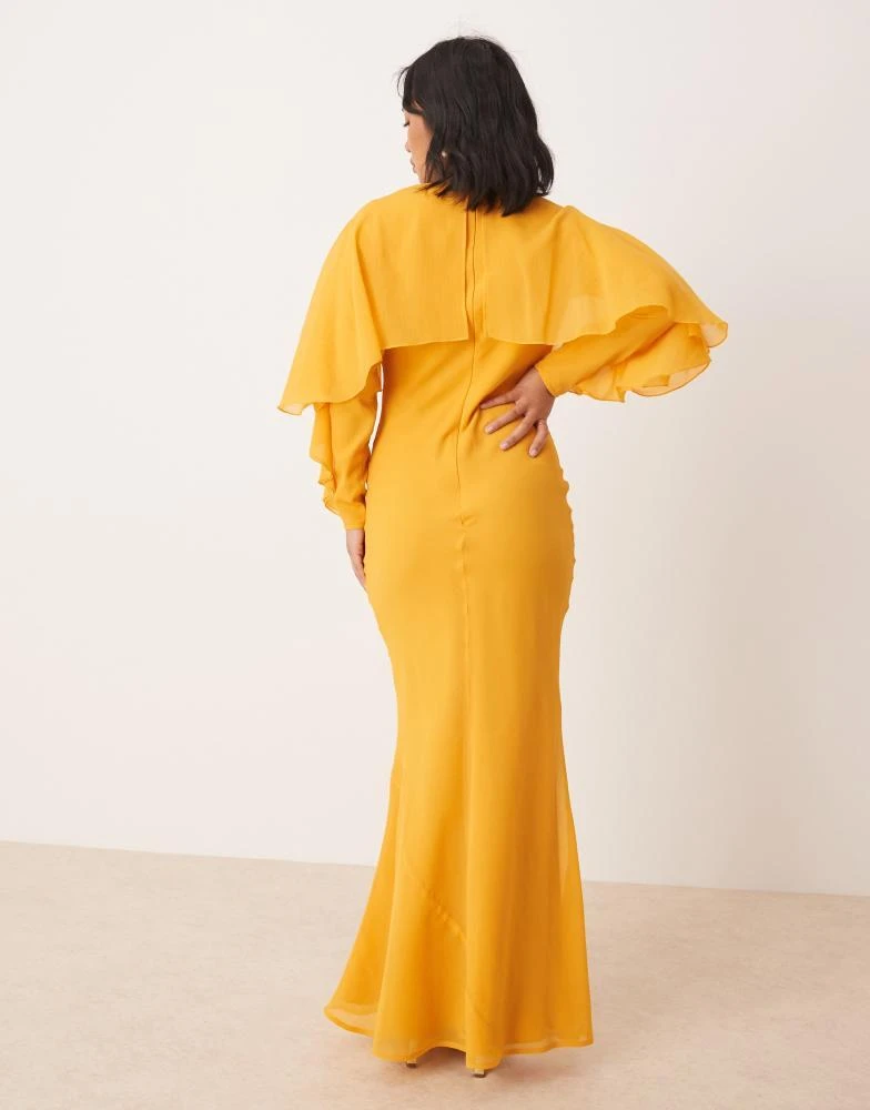 ASOS Design Petite long sleeve ruffle bias maxi dress with cape detail in orange ASOS Design Petite long sleeve ruffle bias maxi dress with cape detail in orange