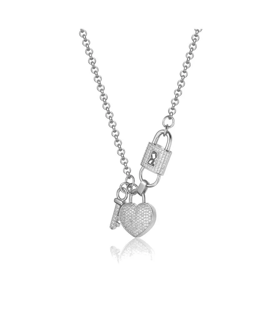 Genevive Teens Sterling Silver Clear CZ Heart 
Padlock Charm Necklace 3