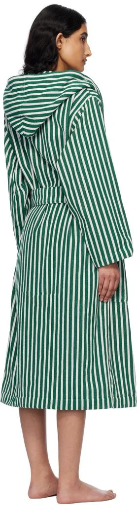Tekla Green & White Terry Hooded Bathrobe 3