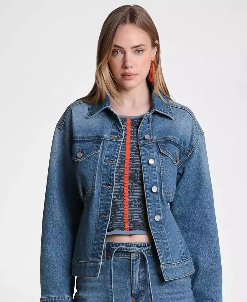 Avec Les Filles Women's Cotton-Blend Back Cinch Denim Jacket