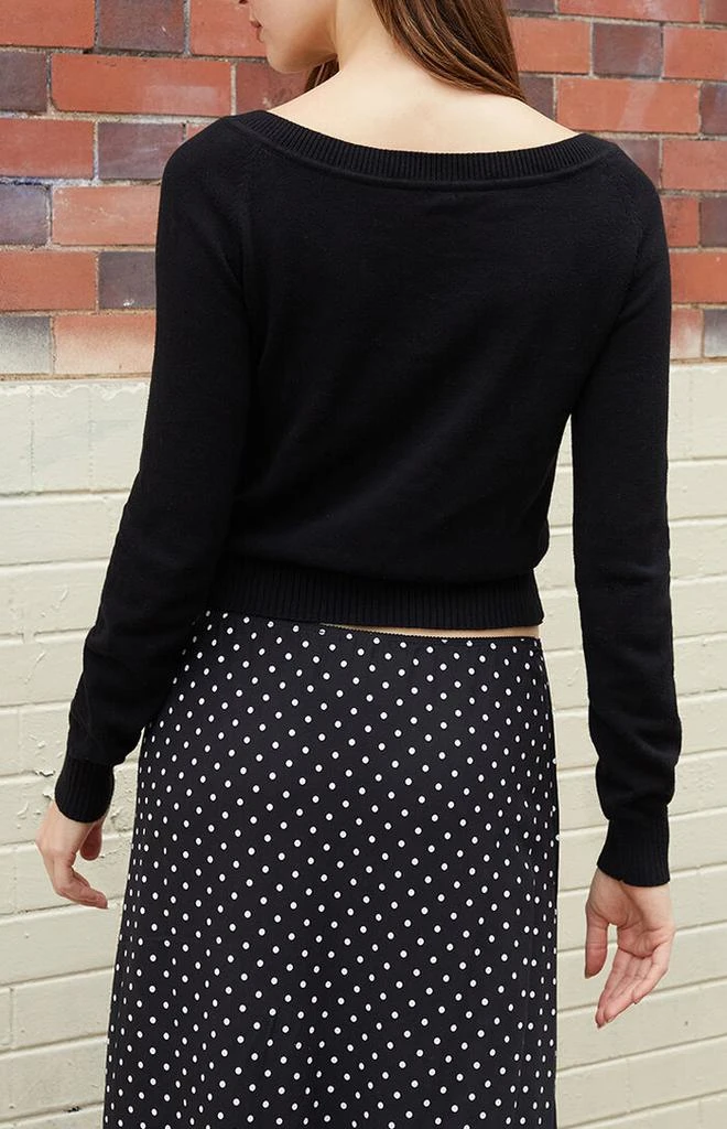 John Galt Black Off-The-Shoulder V-Neck Sweater 3