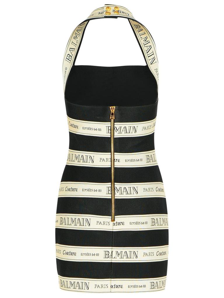 Balmain Logo Jacquard Halterneck Mini Dress – On Sale Now