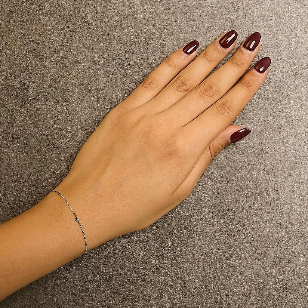 Haus of Brilliance 14K White Gold Alternating Blue Sapphire and Diamond Bezel Station Chain Bracelet 4